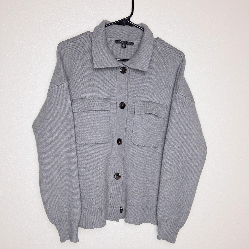 Cyrus Womens Button Up Sweater With Collar Size M Gray